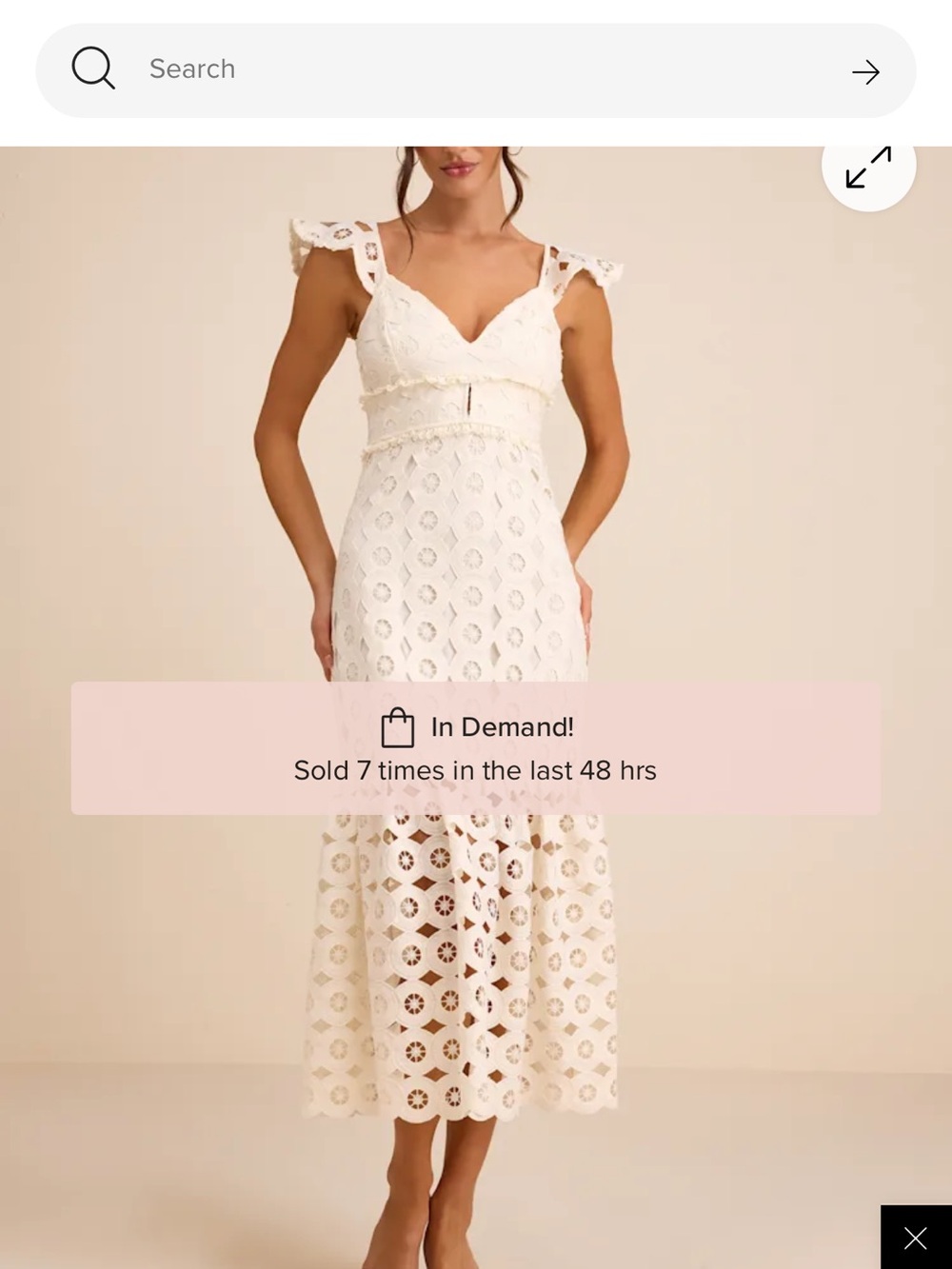 Lulu's Cream Eyelet Lace Flutter-Strap Midi Dress